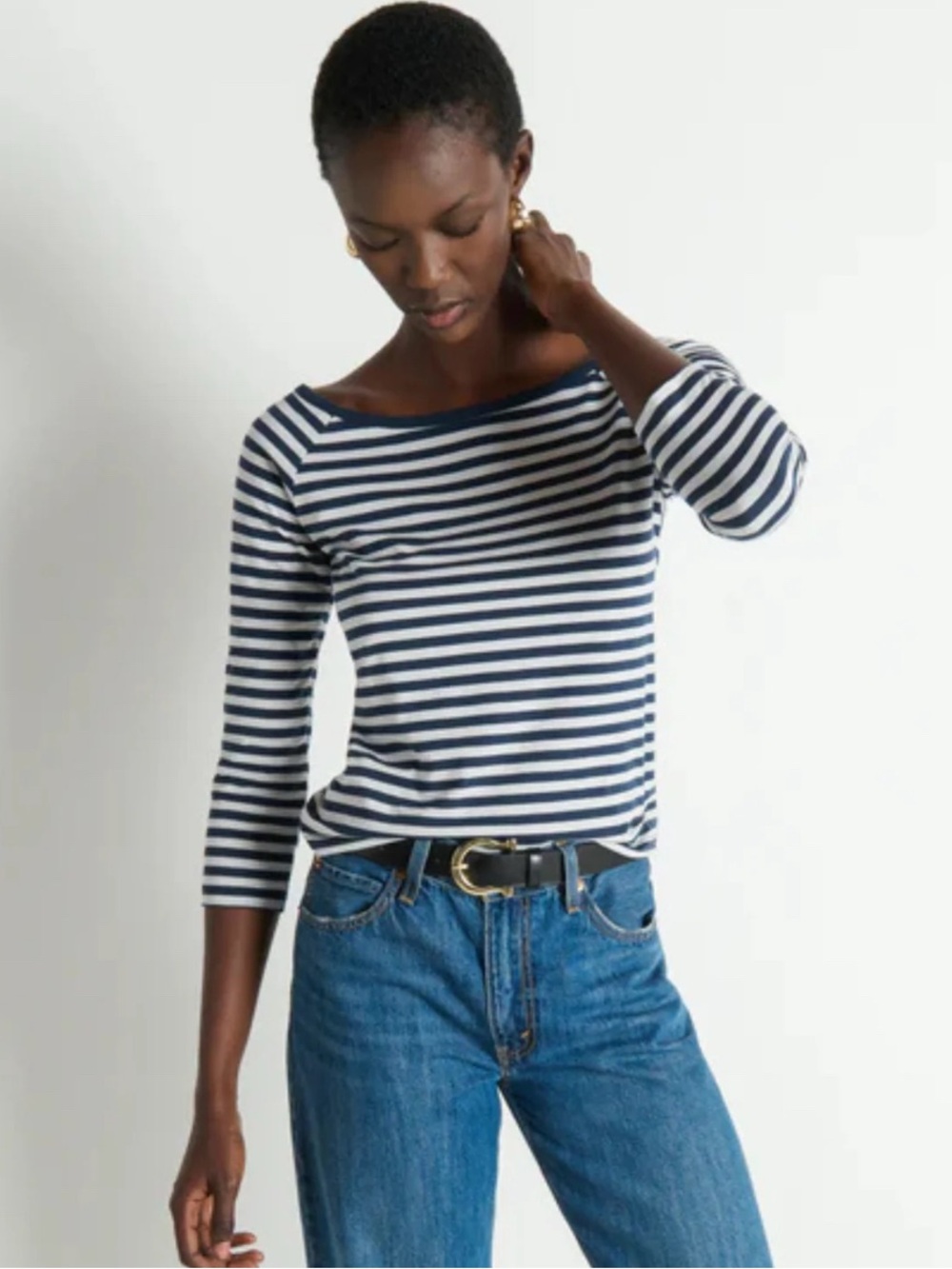 NWT Nation LA Danika Scoop Neck Tee in Navy City Stripe, Medium